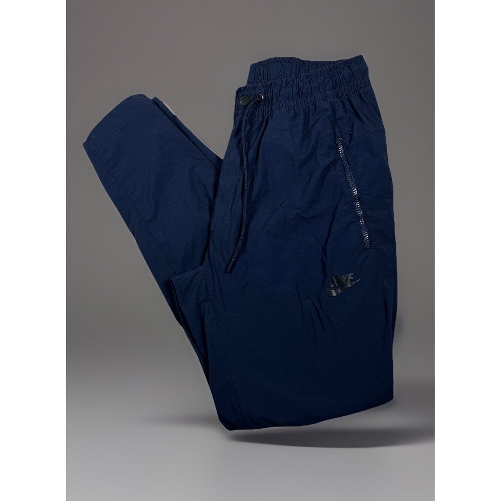 Nike Woven‎ Tech Jogger Pants Men S Navy Blue Elastic Waist Zip Active Tech-EUC